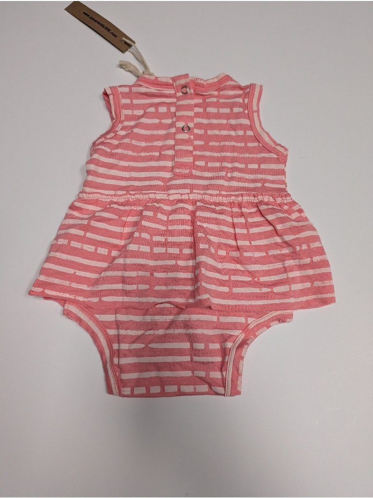 Spearmintlove Pink & White Stripe Skirted Bodysuit 3-6 Bamboo Baby Romper — image 2 of 2